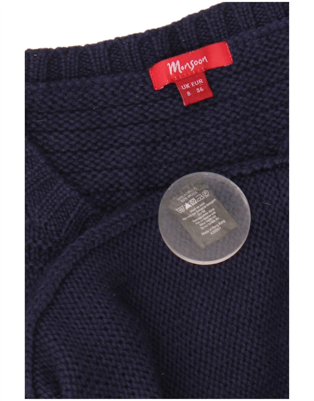 MONSOON Maglione cardigan lungo da donna UK 8 piccolo acrilico blu navy