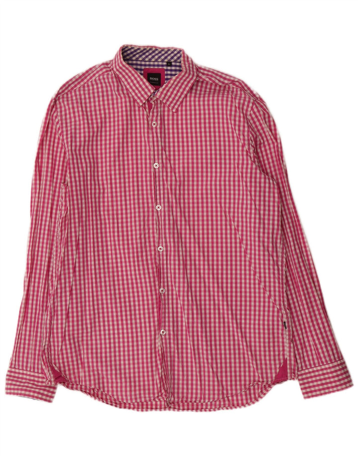 Camicia Hugo Boss da uomo vestibilità regolare XL cotone a quadretti rosa