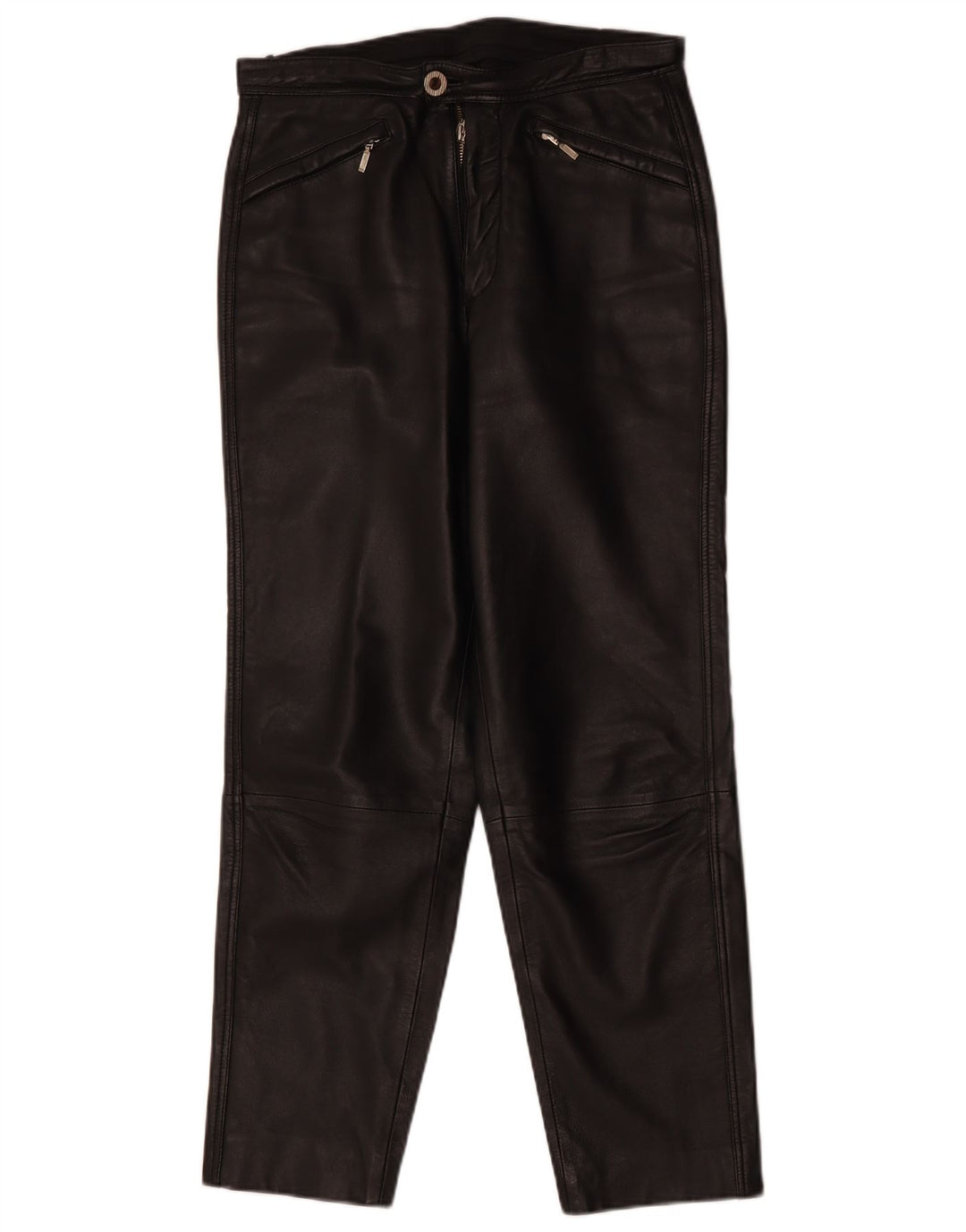 Pantaloni in pelle affusolati da donna VINTAGE EU 38 Medio W30 L29 Pelle nera