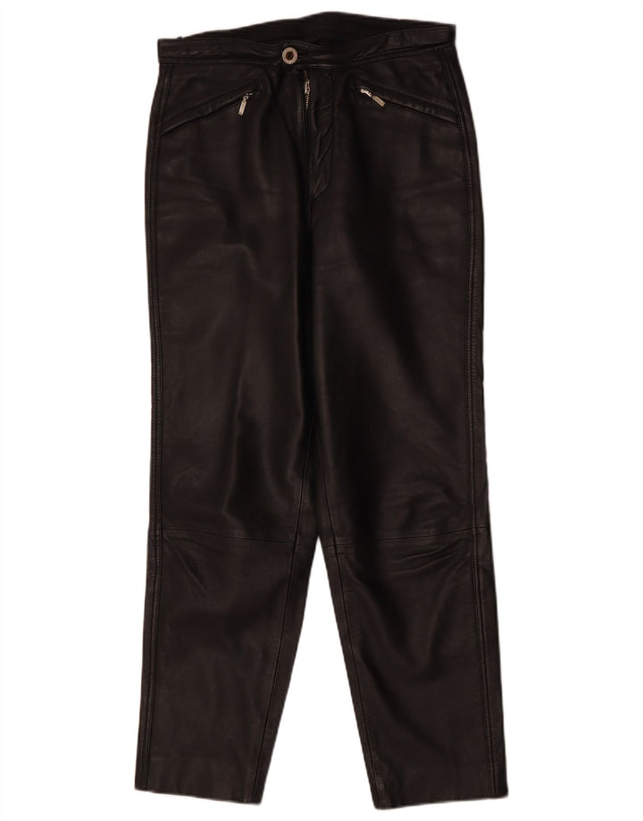 Pantaloni in pelle affusolati da donna VINTAGE EU 38 Medio W30 L29 Pelle nera