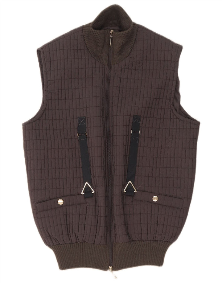 Gilet da donna vintage UK 14 grande poliestere a quadri grigi