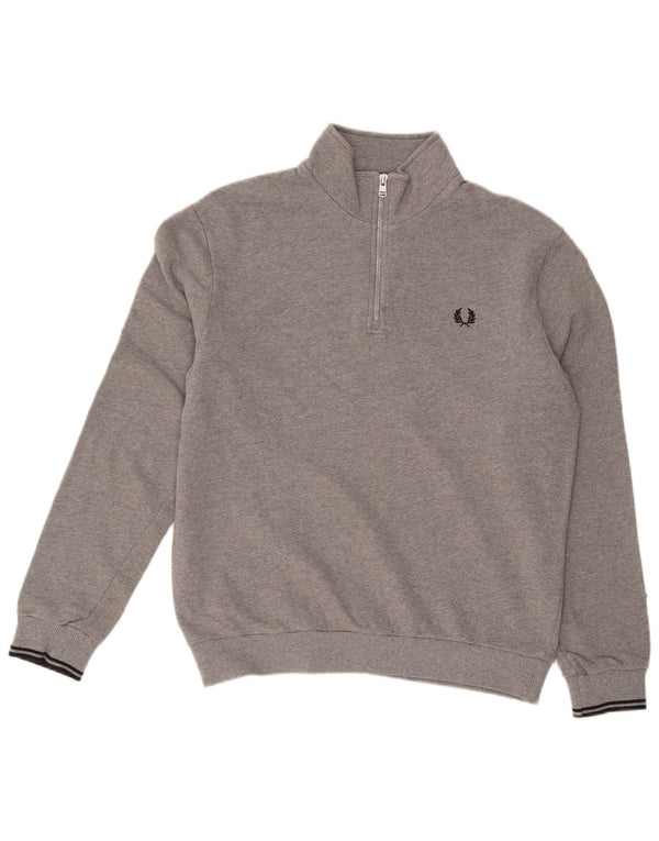 FRED PERRY Felpa da uomo con collo con zip, maglione grande, cotone grigio
