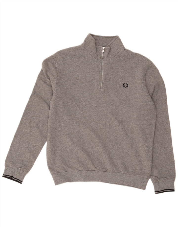 FRED PERRY Felpa da uomo con collo con zip, maglione grande, cotone grigio