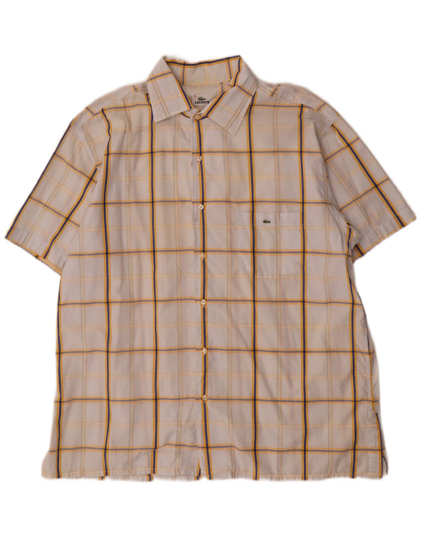 Camicia a maniche corte da uomo Lacoste taglia 46 2XL cotone a quadri bianco