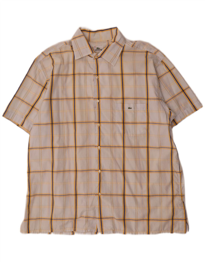 Camicia a maniche corte da uomo Lacoste taglia 46 2XL cotone a quadri bianco