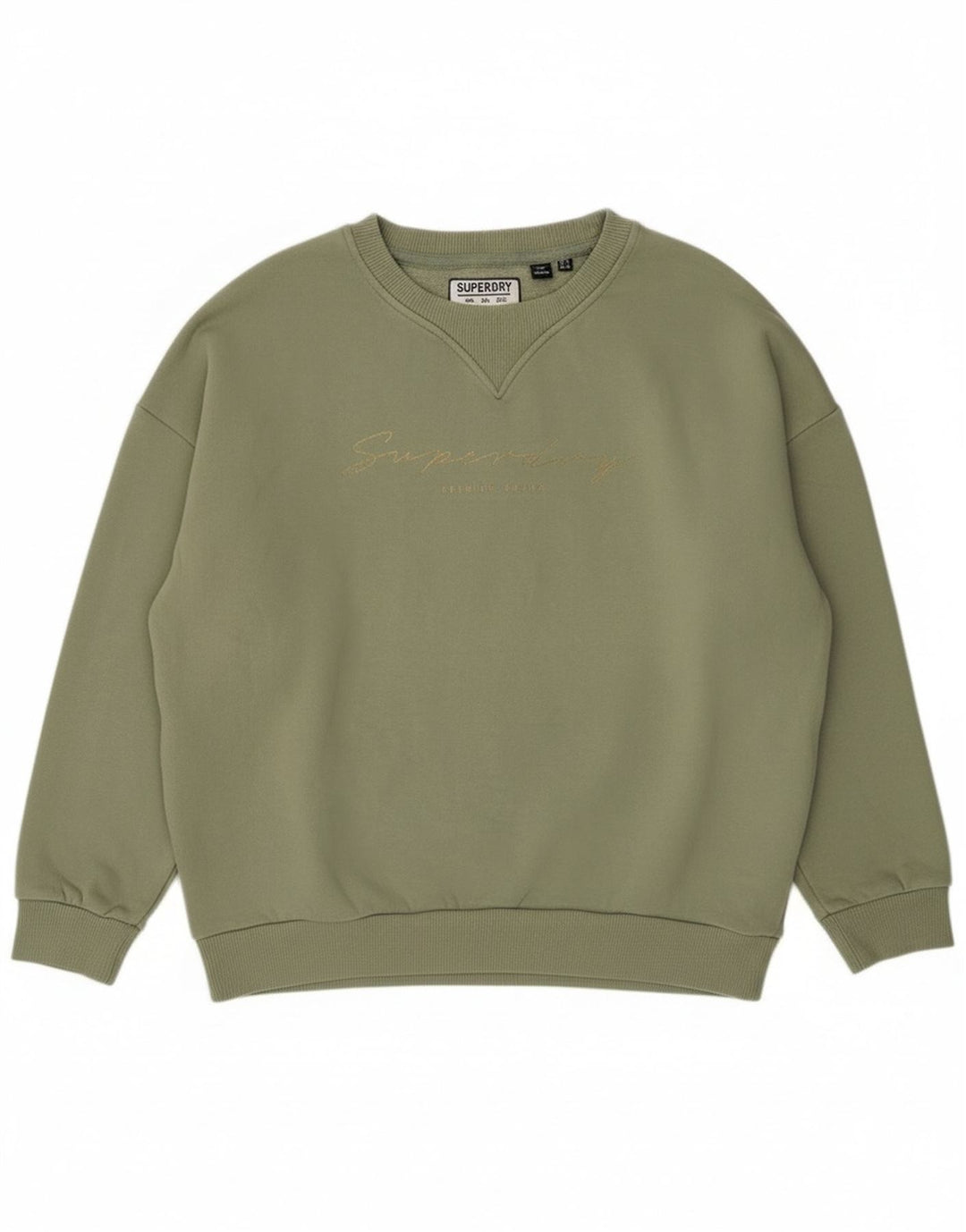 Felpa oversize con grafica da donna Superdry, maglione UK 8 Small, cotone verde