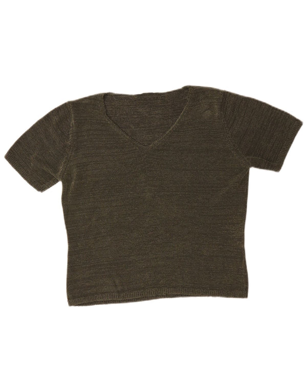 Maglione da donna Marks & Spencer a maniche corte con scollo a V UK 14 Medio Cachi