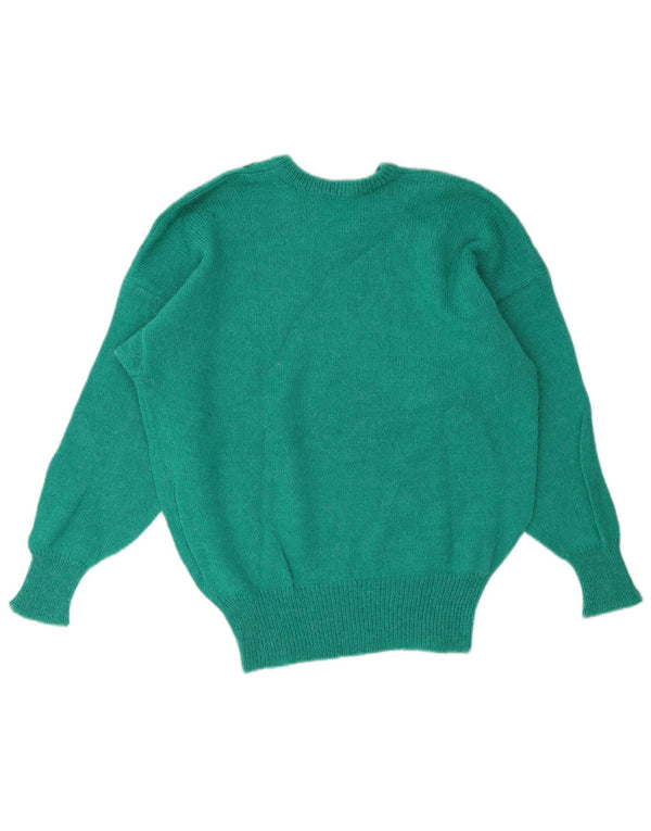 Maglione maglione vintage da donna con scollo a V UK 16 grande verde floreale
