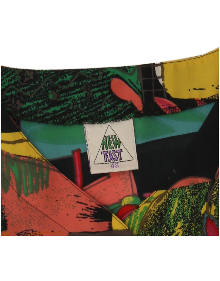 NUOVA camicetta da donna con motivo astratto FAST Top EU 42 grande poliestere nero