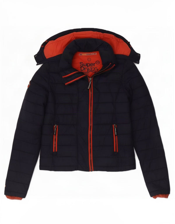 Giacca imbottita con cappuccio da donna Superdry UK 16 grande nylon blu navy