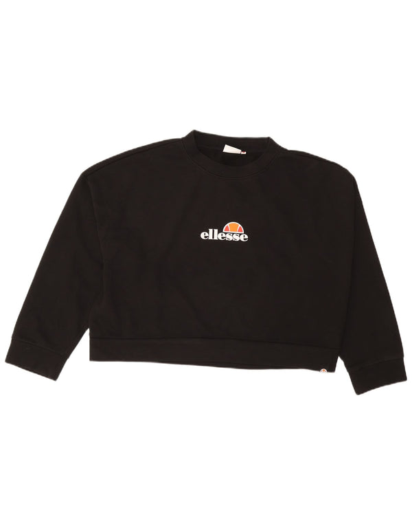 ELLESSE Felpa con grafica corta oversize da donna UK 14 Medium Nero