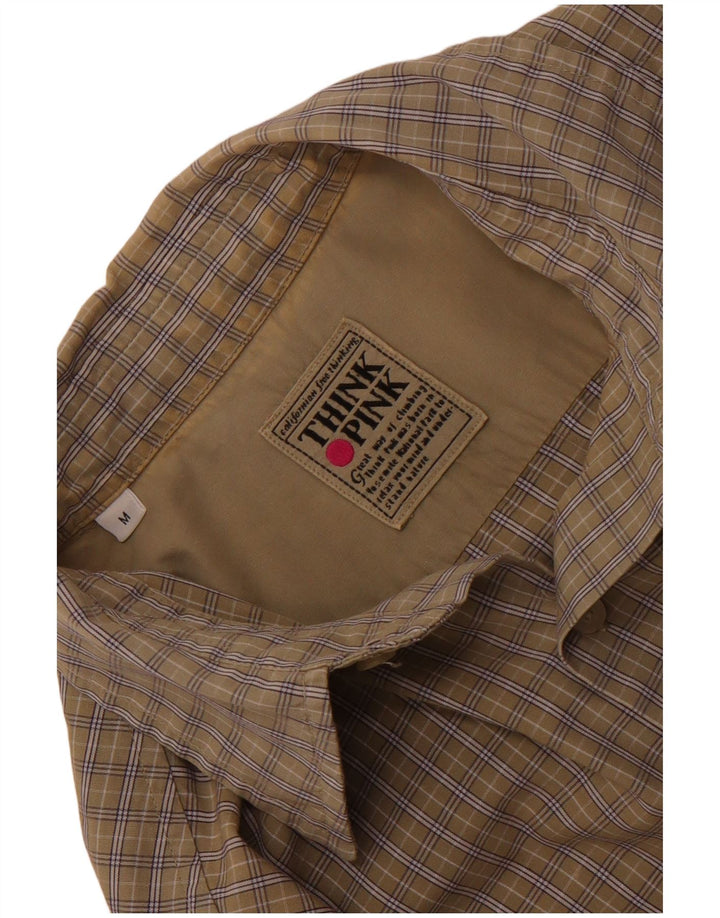 Camicia a maniche corte da uomo Think Pink a quadri beige medio