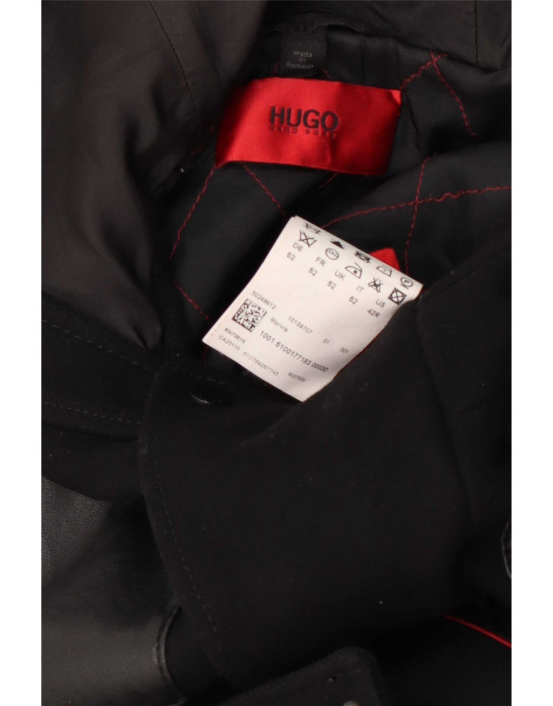 Cappotto con cappuccio da uomo Hugo Boss EU 52 XL lana nera