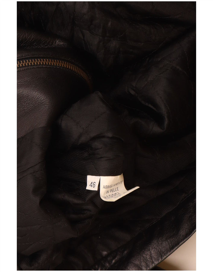 Giacca in pelle con cappuccio da donna vintage IT 46 grande in pelle nera