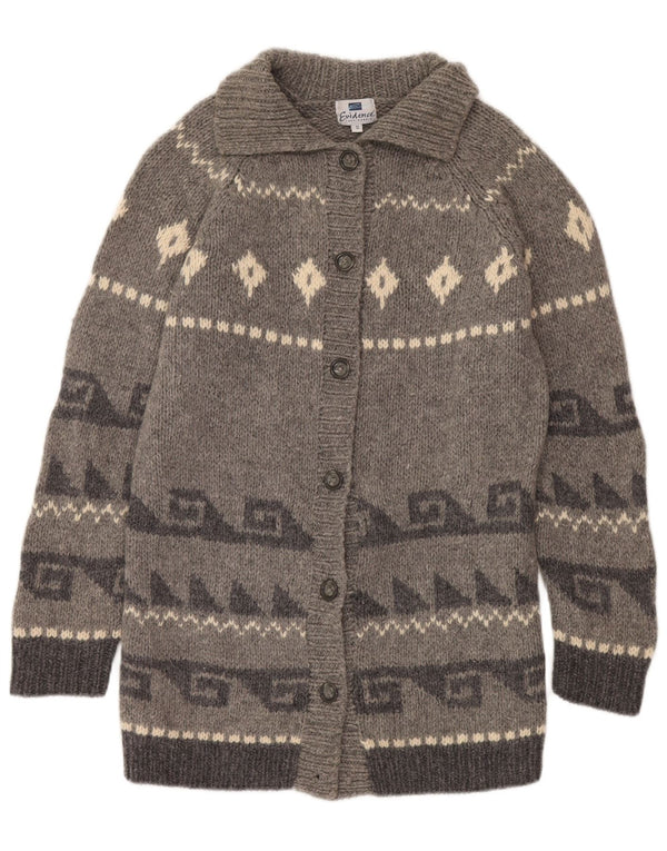 Maglione cardigan lungo da donna Evidence UK 10 Small Grigio Fair Isle Lana