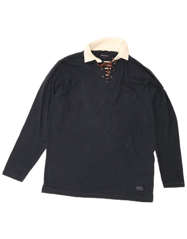 Polo da rugby grafica da uomo a maniche lunghe Gant XL blu navy a blocchi di colore