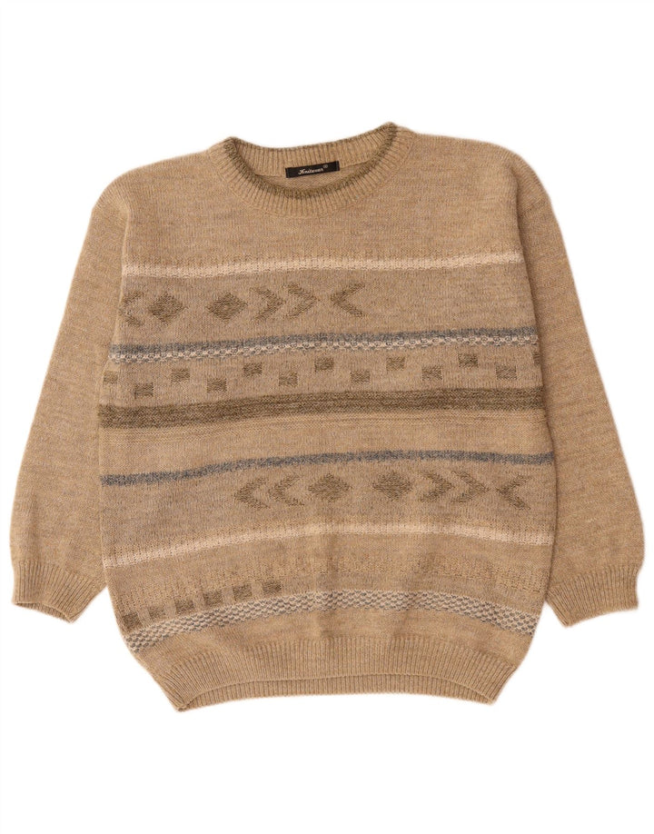Maglione girocollo da uomo vintage in acrilico Fair Isle beige medio