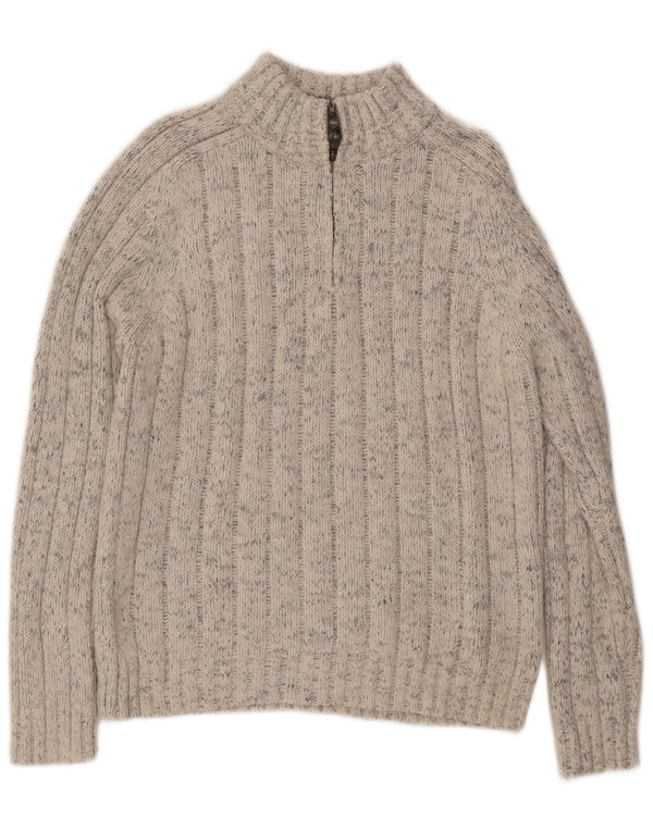 Maglione da uomo Marks & Spencer con zip e collo in acrilico chiazzato beige medio