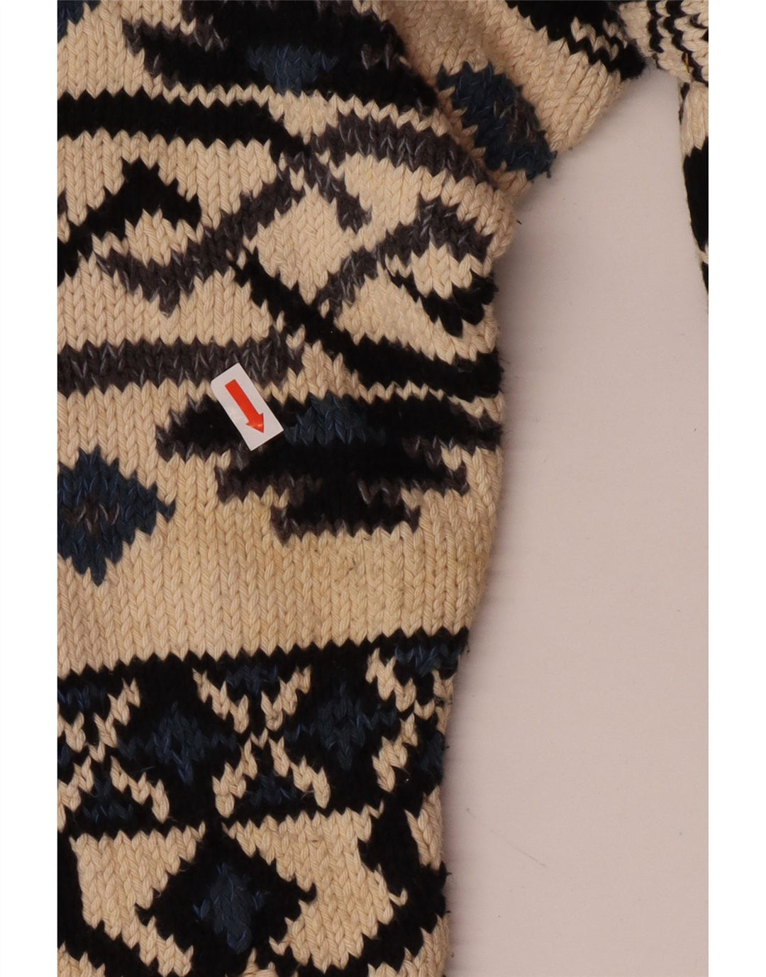 Maglione cardigan grafico da donna vintage UK 10 piccolo bohémien multicolore