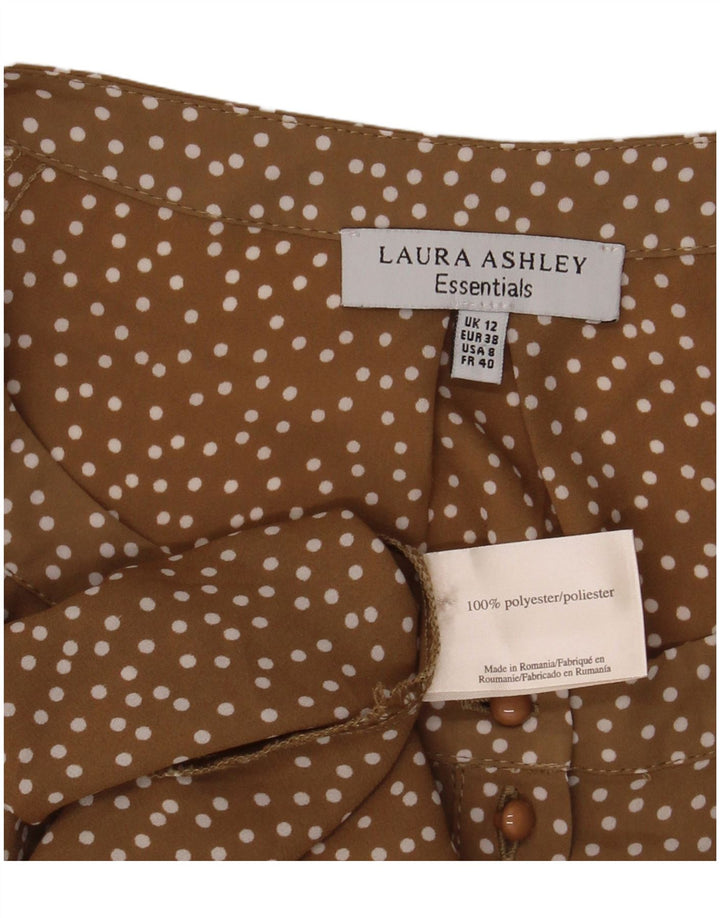 Laura Ashley Camicia da donna Camicetta UK 12 Poliestere maculato marrone medio
