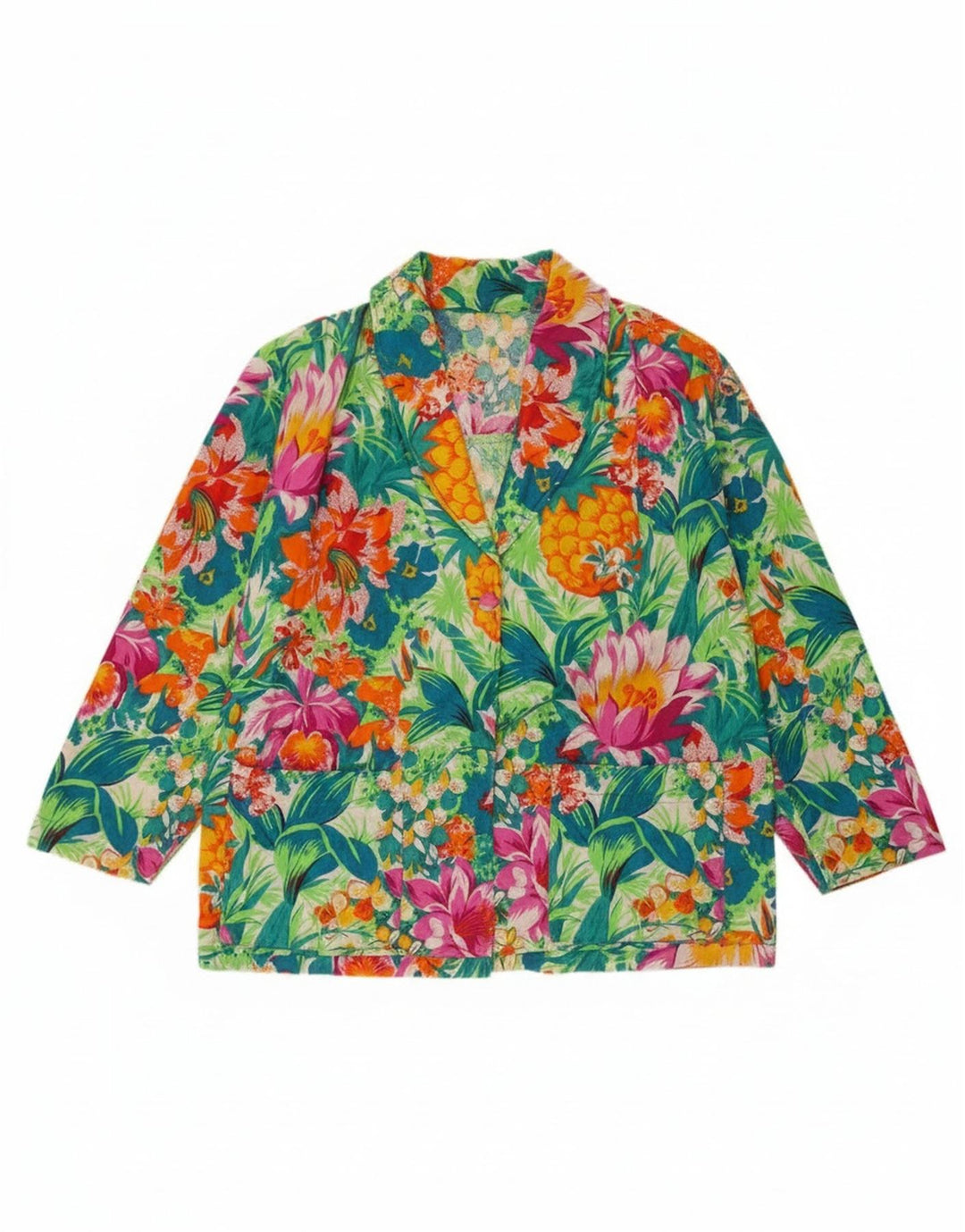 Giacca blazer vintage da donna a 2 bottoni UK 16 grande floreale multicolore