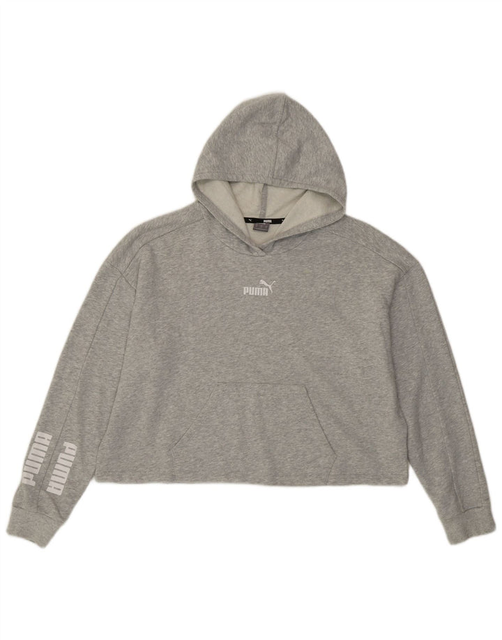 Felpa con cappuccio oversize con grafica corta da donna Puma UK 14 Cotone grigio medio