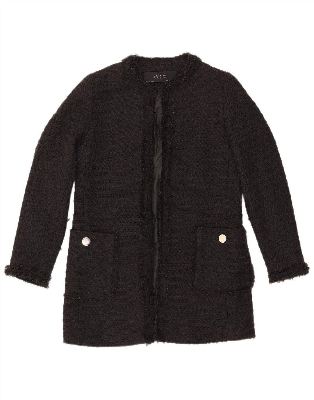 ZARA Giacca Blazer Aperta Lunga da Donna UK 10 Piccola Poliestere Nera