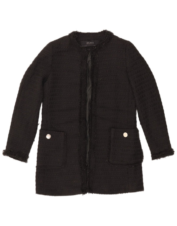 ZARA Giacca Blazer Aperta Lunga da Donna UK 10 Piccola Poliestere Nera