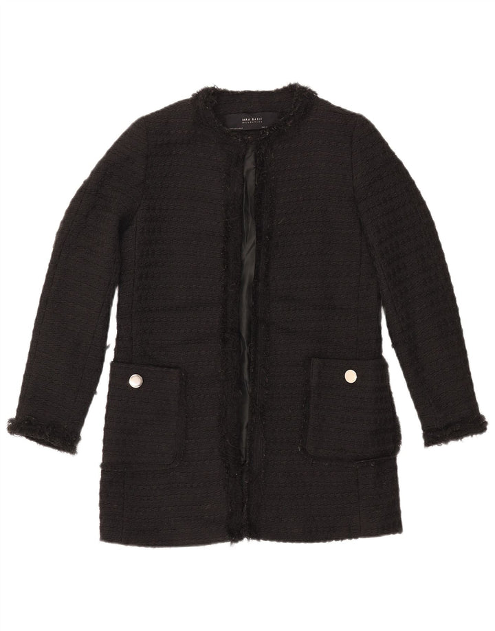 ZARA Giacca Blazer Aperta Lunga da Donna UK 10 Piccola Poliestere Nera