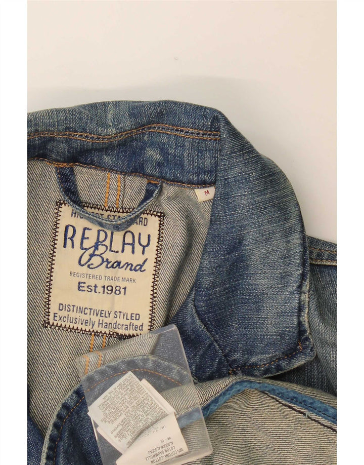 Replay Giacca blazer in denim a 3 bottoni da uomo UK 38 Cotone blu medio