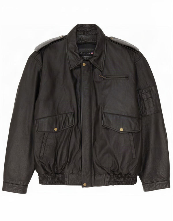 Giacca in pelle militare vintage da uomo UK 42 XL nera