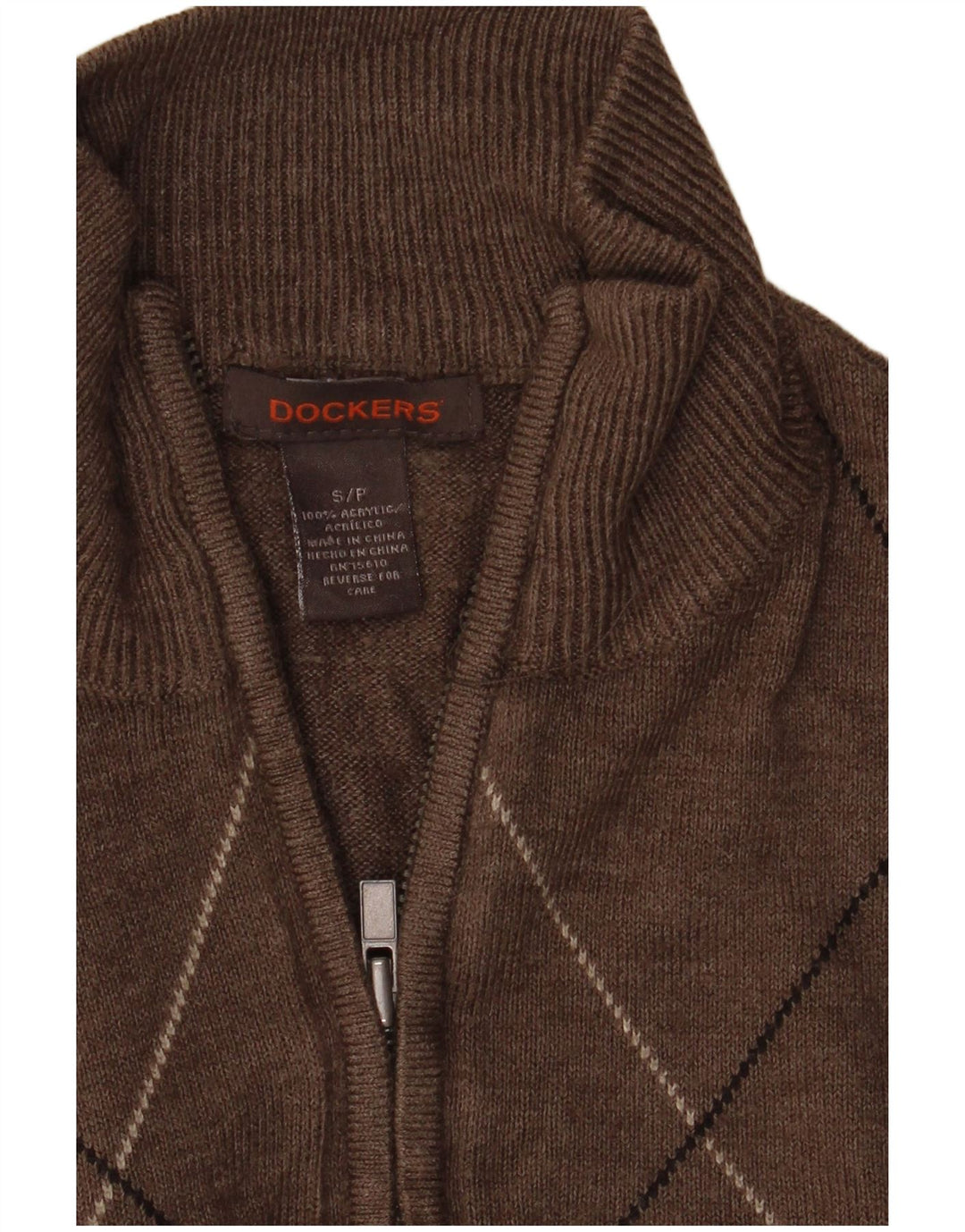Maglione da uomo con zip e collo Dockers piccolo marrone a rombi/acrilico diamante