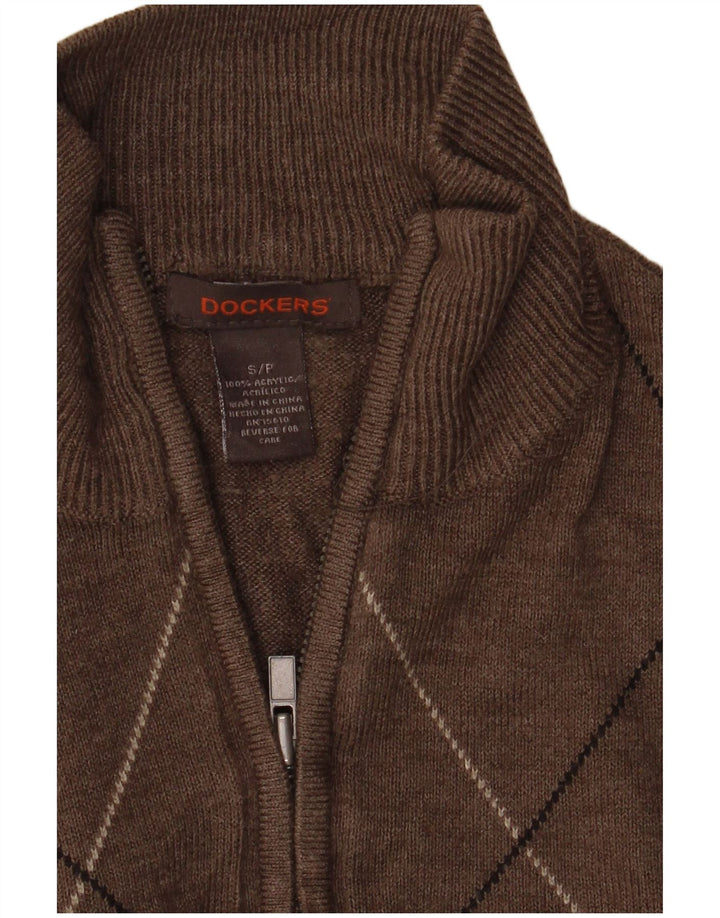 Maglione da uomo con zip e collo Dockers piccolo marrone a rombi/acrilico diamante