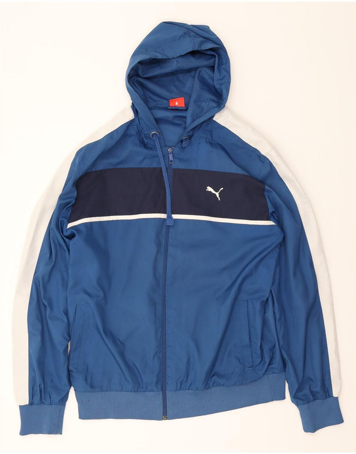 PUMA Mens Hooded Tracksuit Top Jacket Large Blue Colourblock Polyester Vintage Puma and Second-Hand Puma from Messina Hembry 