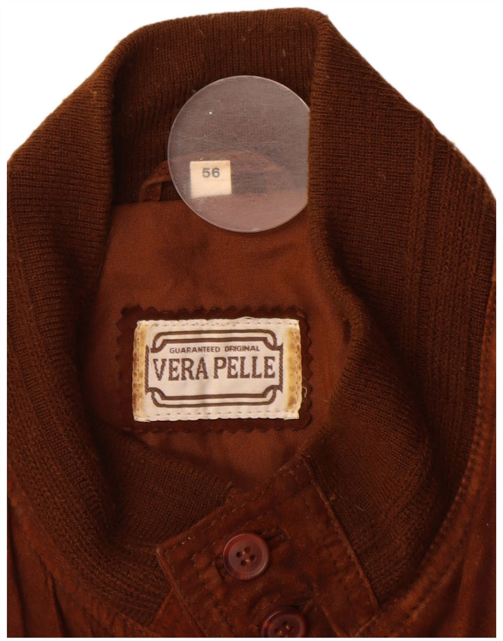 Giubbotto bomber vintage in pelle scamosciata da uomo IT 56 3XL in pelle marrone