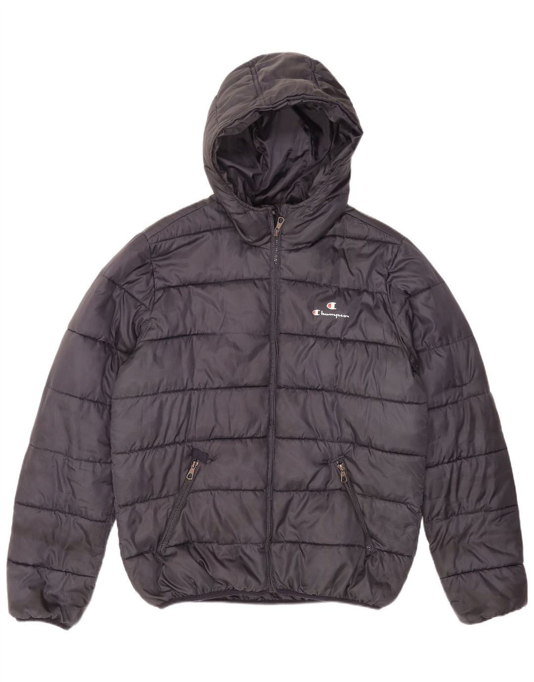 CHAMPION Mens Hooded Padded Jacket UK 42 XL Navy Blue Polyester