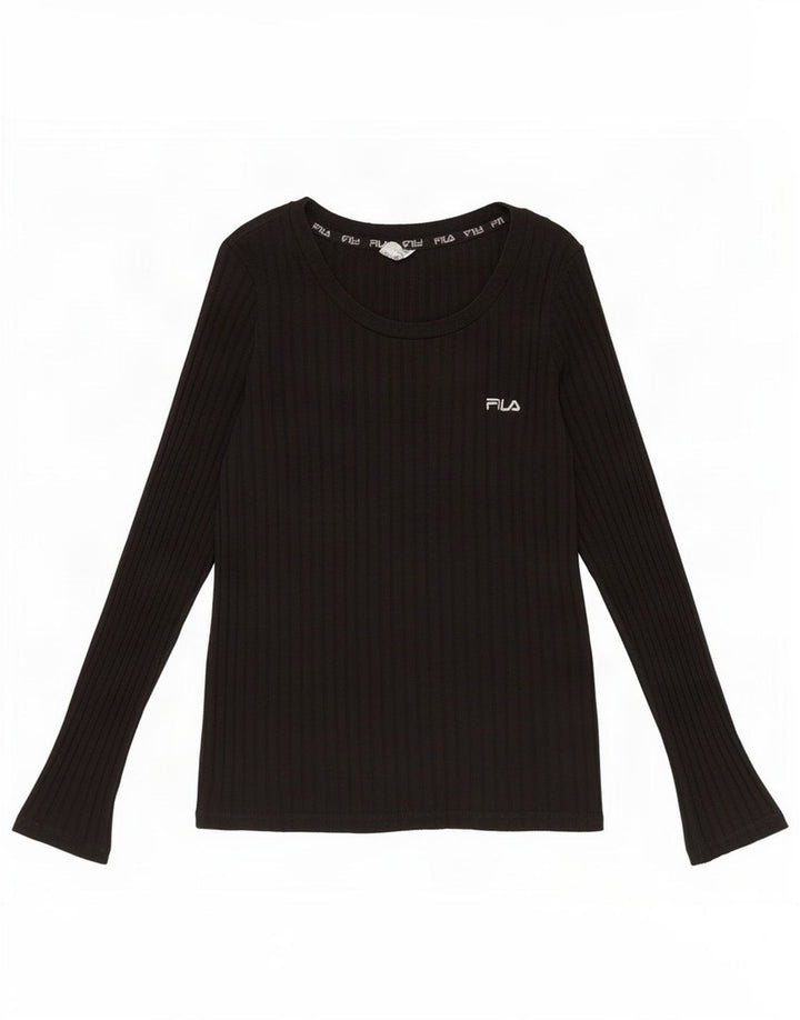 Fila Donna Top Manica Lunga UK 12 Medio Nero Cotone