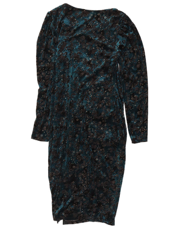 Abito tubino a maniche lunghe da donna Monsoon UK 12 Stampa animalier blu medio