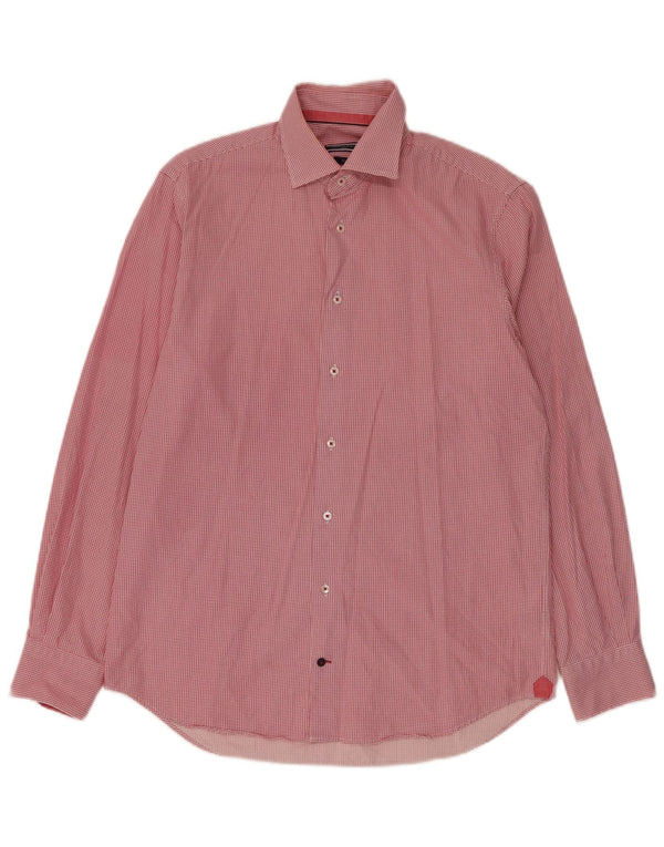 Tommy Hilfiger Mens Tailored Shirt Size 39 15 1/2 Medium Red Houndstooth