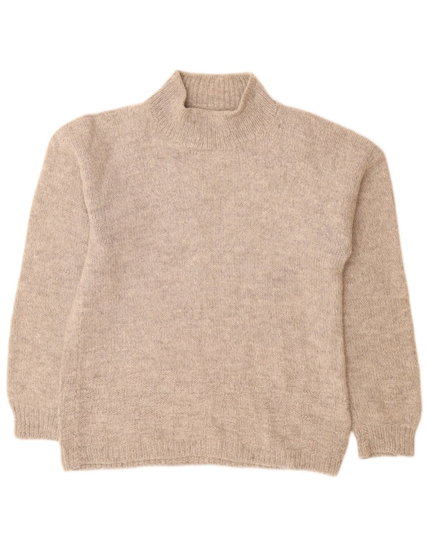 Maglione maglione vintage da donna con collo dolcevita UK 14 grande grigio screziato