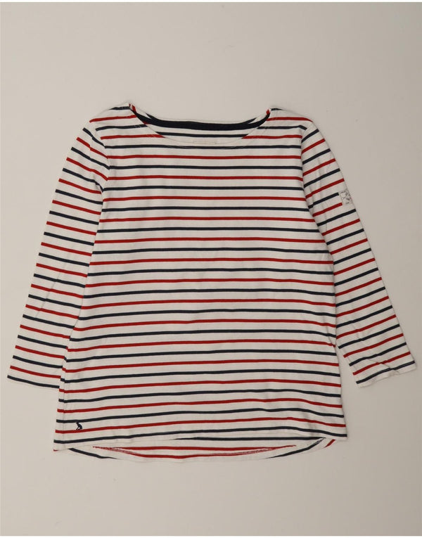 Joules Top da Donna Manica 3/4 UK 16 Cotone a Righe Bianche Grandi