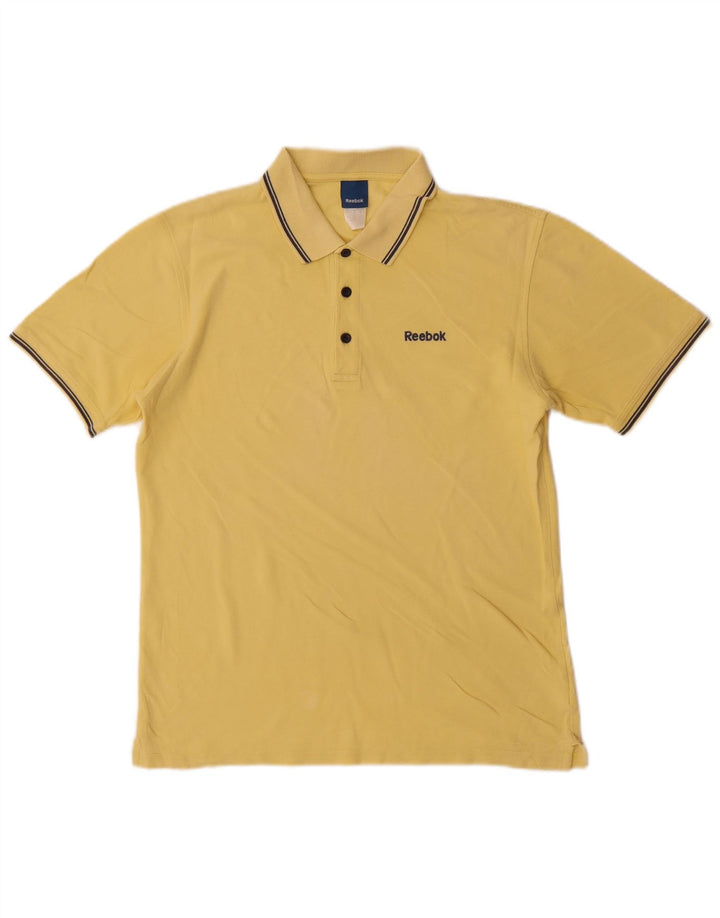 Polo Reebok da uomo piccola in cotone a righe gialle