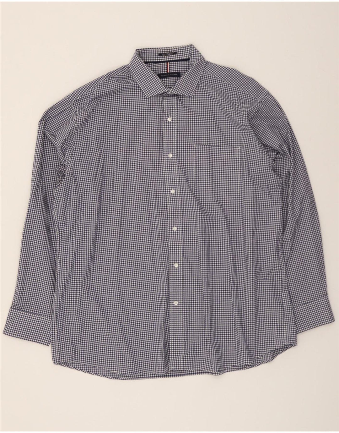 TOMMY HILFIGER Mens Regular Fit Shirt Size 18 1/2 2XL Navy Blue Check Vintage Tommy Hilfiger and Second-Hand Tommy Hilfiger from Messina Hembry 
