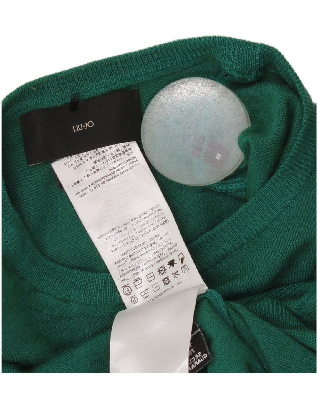Maglione maglione girocollo da donna Liu Jo UK 12 Lana vergine verde medio
