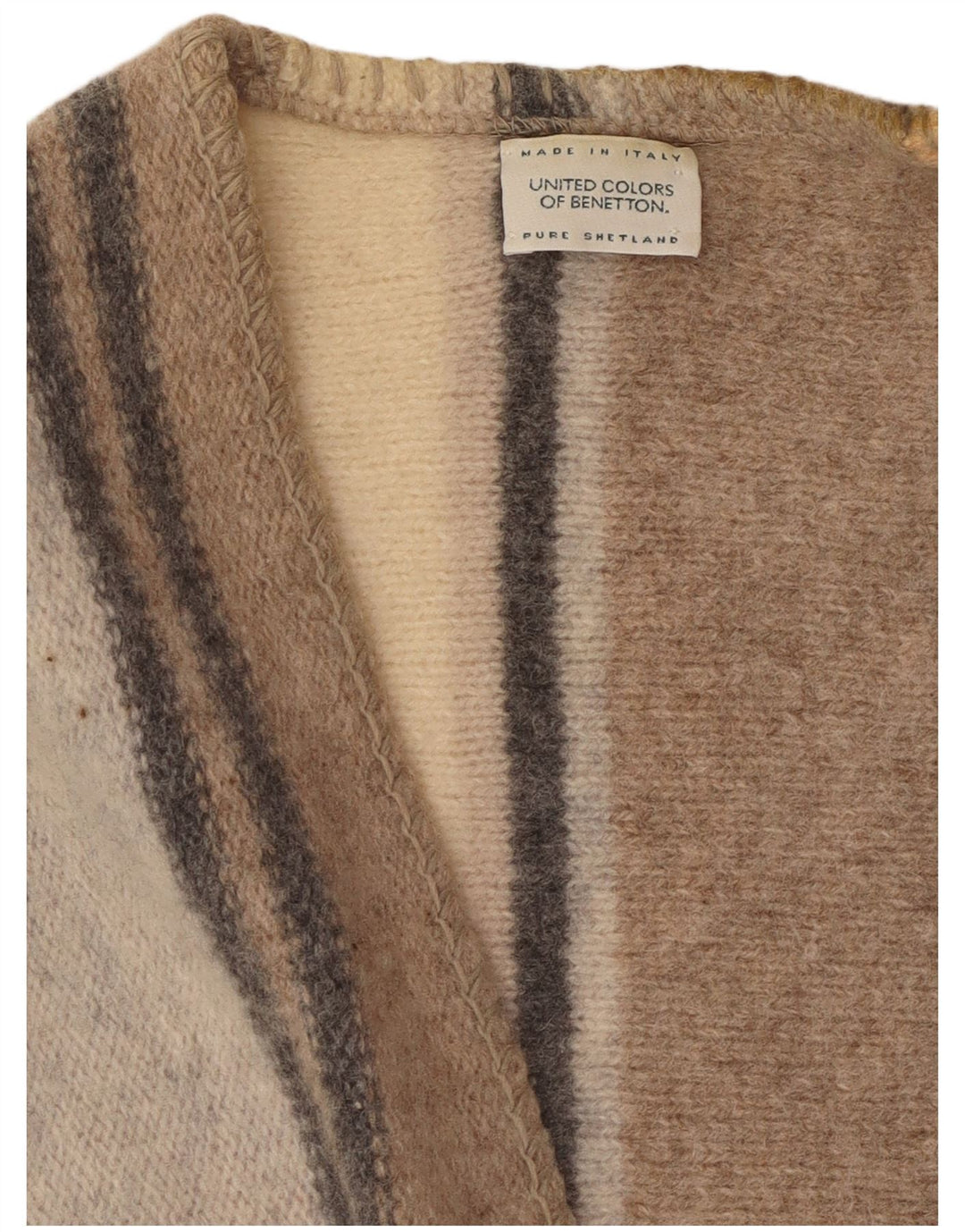 Maglione cardigan senza maniche da donna Benetton UK 16 grande lana multicolore