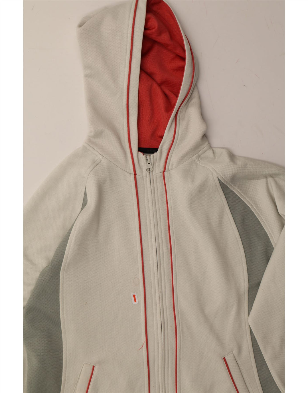 ASICS Womens Zip Hoodie Sweater UK 14 Medium White Colourblock Polyester Vintage Asics and Second-Hand Asics from Messina Hembry 