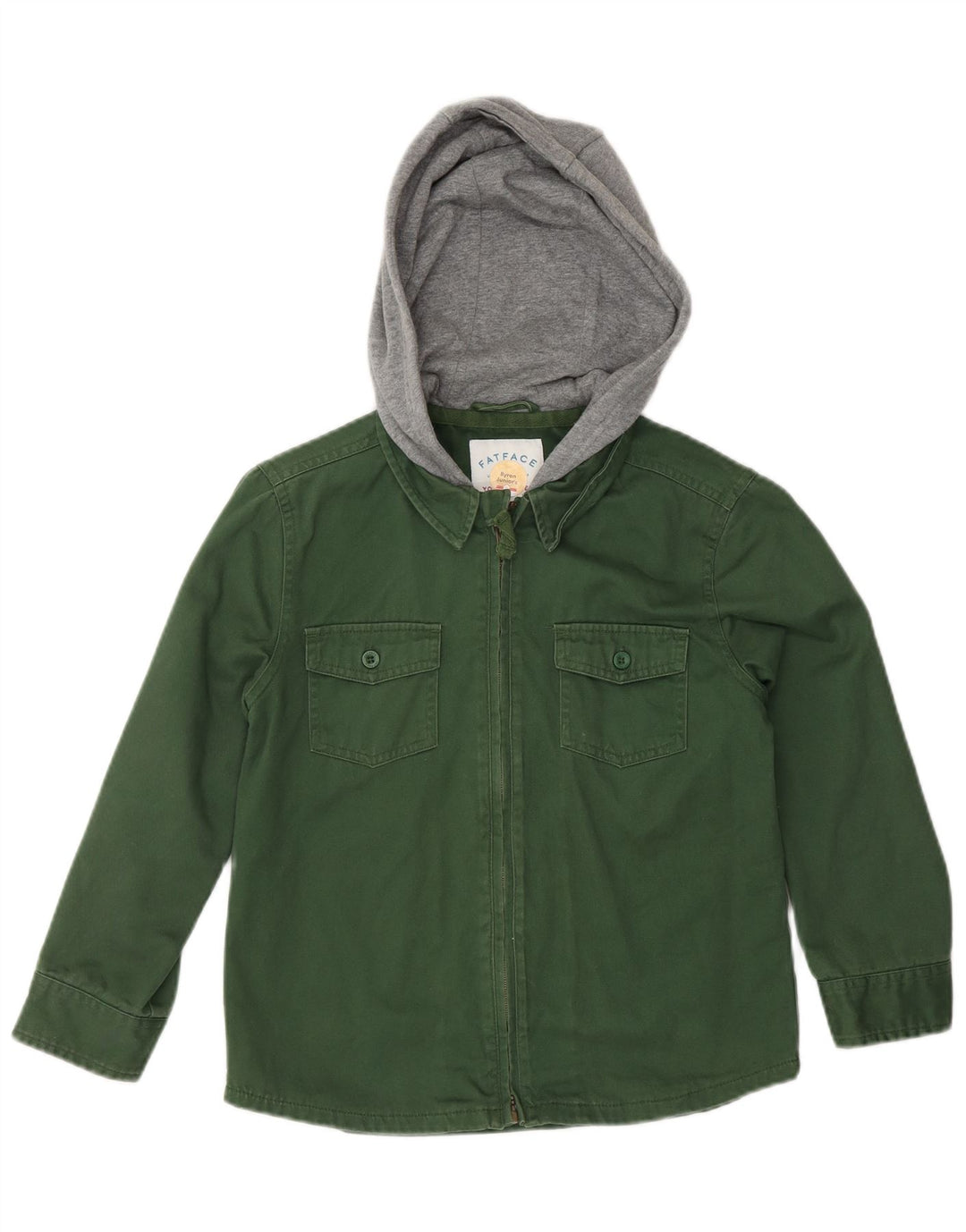 FAT FACE Camicia in denim da boscaiolo con cappuccio per ragazzi 7-8 anni Colore verde a blocchi