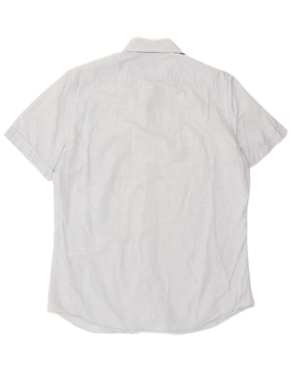 Camicia Uomo Manica Corta Massimo Dutti Large Blu Gessato Cotone