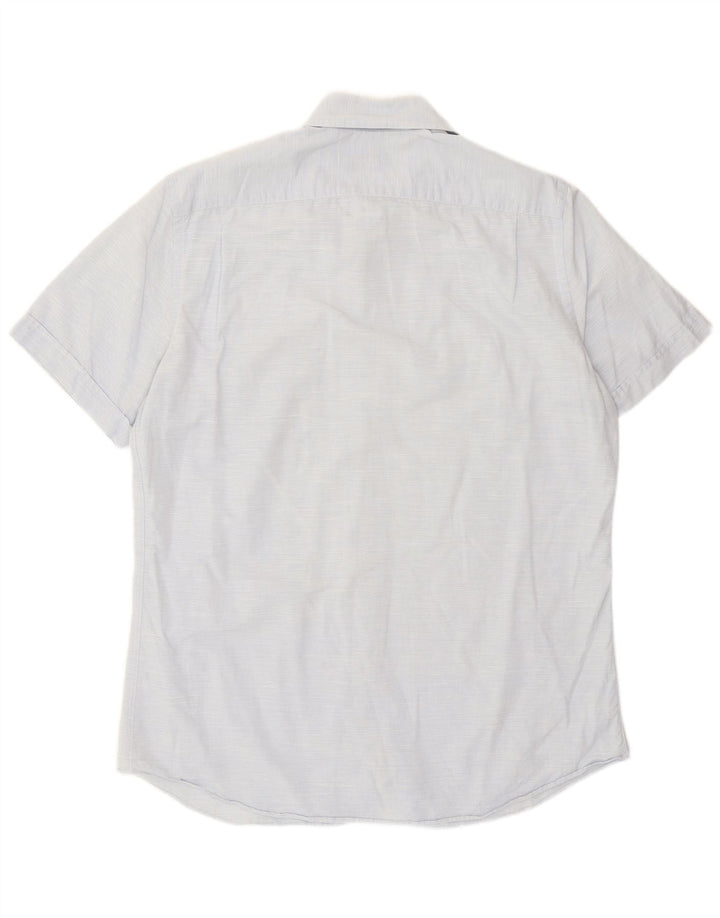 Camicia Uomo Manica Corta Massimo Dutti Large Blu Gessato Cotone