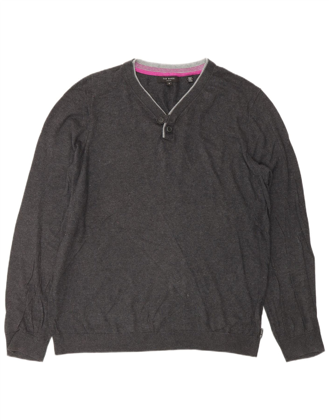 TED BAKER Maglione da uomo con scollo a V taglia 4 grande in cotone grigio
